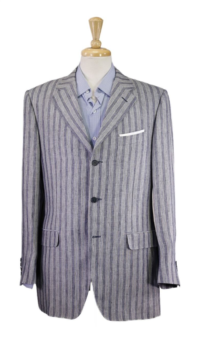 Canali Navy Sky Blue Striped Boating Pure Linen Blazer Jacket 40R